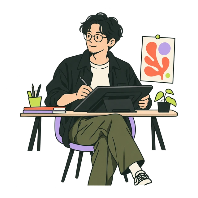 ペンタブレットで制作するデザイナー